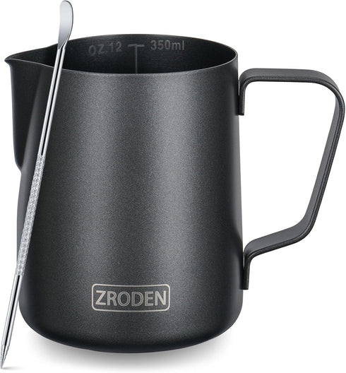Milk Frothing Pitcher, 12oz Stainless Steel Espresso Steaming Jug, Barista Tools for Cappuccino Coffee, Matte Black