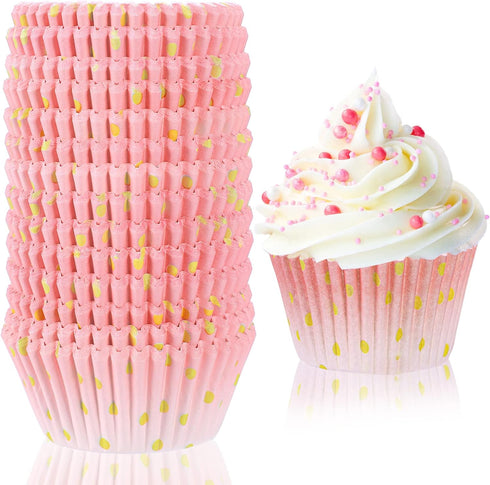 Funtery 300 Count Pink Cupcake Liners, Pink Gold Cupcake Wrappers for Baby Bridal Shower, Birthday Tea Party