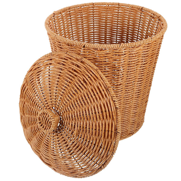 VICASKY Wicker Storage Basket with Lid, Dirty Clothes Container, Rattan Waste Basket, Bedroom Trash Can