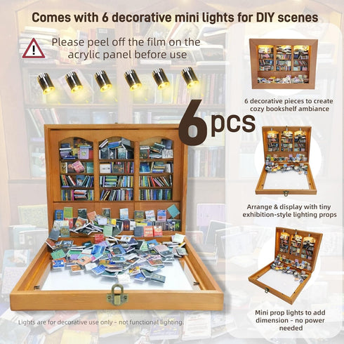 Silanit 6 400 10.2 9.1 3.1 Anxiety Bookshelf with Decorative Mini Lights and Mini Book Pieces, Miniature Bookshelf