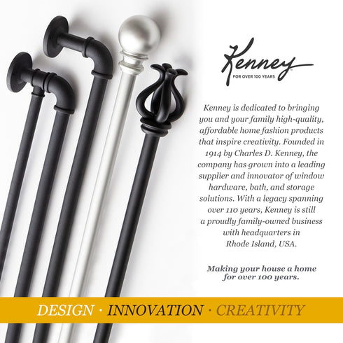 Kenney Weaver Cap End Indoor/Outdoor Black Curtain Rod, Adjustable 37-72 Inch for Windows & Patio