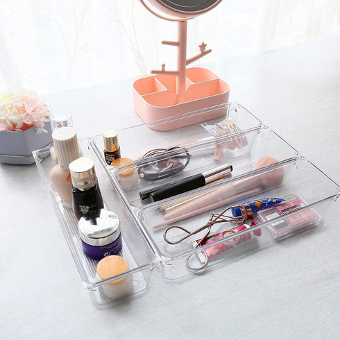 LotFancy Clear Drawer Organizers, 8 Pack, 9.2''×3''×2'' Plastic Storage Tray for Kitchen, Bathroom, Desk, Makeup