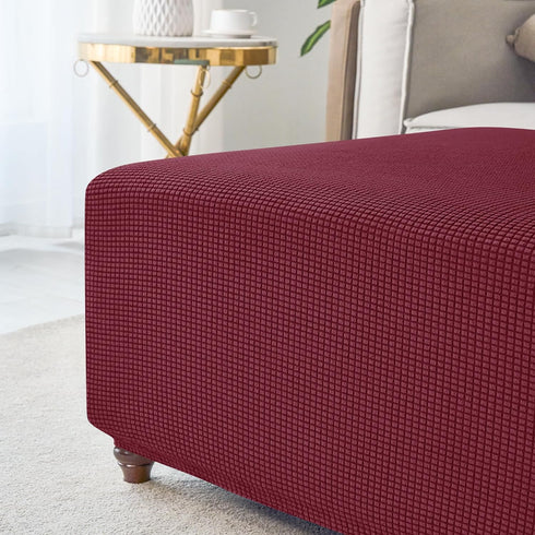 ANWUCHEN Stretch Knitted Jacquard Ottoman Cover - Soft Slipcover for Square Storage Ottoman - Thick Foot Stool Cover