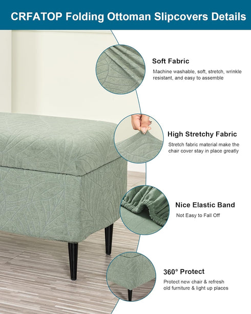 CRFATOP Waterproof Jacquard Ottoman Stool Cover Stretch Folding Storage Footstool Bench Slipcovers Upholstered Foot