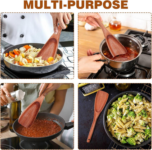 Wooden Cooking Spatula for Nonstick Cookware, Solid Kitchen Utensil Spoon and Spatula in One