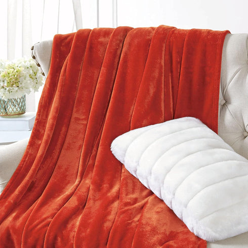 Walensee Fleece Blanket Plush Throw - Twin Size 60x80 Orange, Super Soft Microfiber Flannel for All Seasons