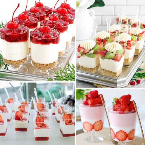 400Pcs 5oz Set 180 50 MAPVOLUT Clear Plastic Dessert Cups with Spoons & Toothpicks - Reusable Square & Round Mini