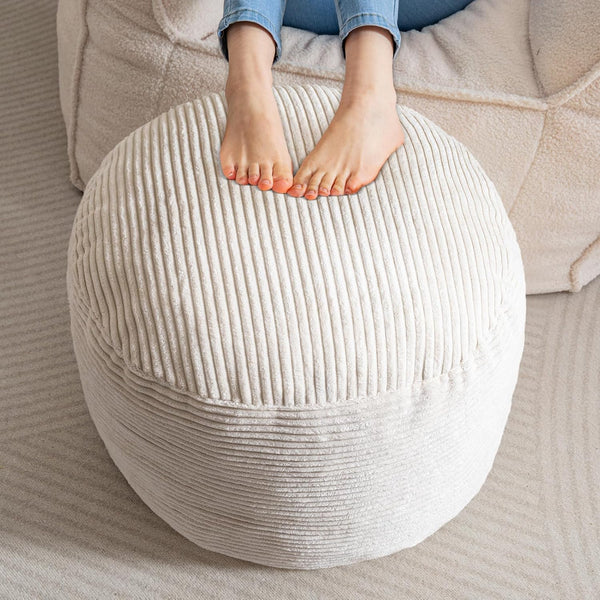 HIGOGOGO Round Stuffed Pouf Ottoman, Corduroy Poufs with Foam Chunk Filling, Corduroy