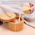 HTB Bamboo Salt Cellar with Mini Spoon, Kitchen Salt Box with Swivel Magnetic Closure Lid, Round Salt Container