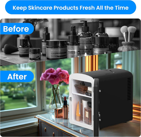 Simple Deluxe 6L Portable Mini Fridge with Observation Window, Warmer and Cooler for 9 Cans, Eco Friendly, Black