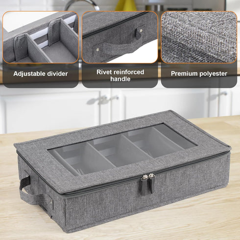 Flatware Utensil Storage Case, Large Capacity Silverware Box with Adjustable Dividers, Zipper Lid for Organizing