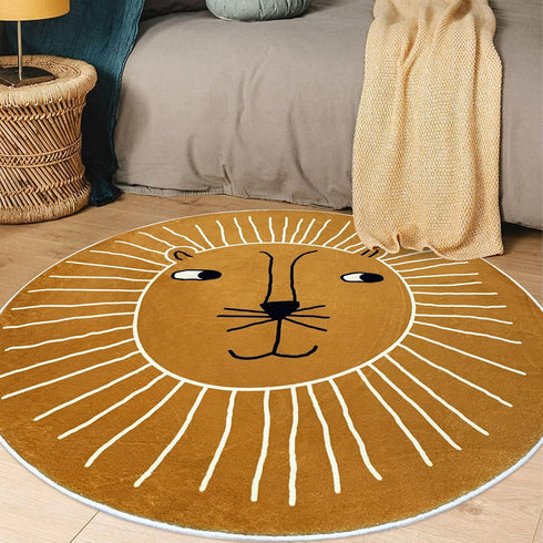 USTIDE Kids Rug Round 4Ft, Round Lion Play Mat Non Slip Kids