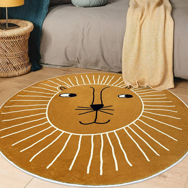 USTIDE Kids Rug Round 4Ft, Round Lion Play Mat Non Slip Kids