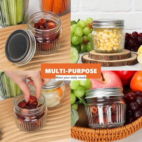 4 oz 8 Pack Cehomi Small Glass Mason Jars with Lids - Vintage Canning Jars, Pickling Jars for Jelly, Jam, Honey