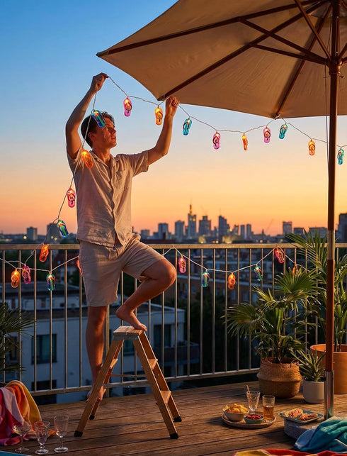 8.5Ft 10 Summer Multicolor Beach Flip Flop String Lights, Beach Themed Outdoor Party Lights with Multicolor Slipper