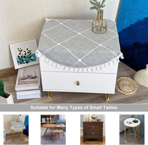 24 Inch Round Small Tablecloth Cotton Linen Grey Lattice Dust-Proof Washable Doily Boho Farmhouse Decorator Table Cover