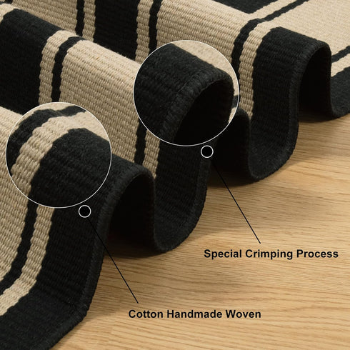 Striped Outdoor Rug 3'x5', Cotton Hand Woven Washable Reversible Layered Door Mat for Entryway Home
