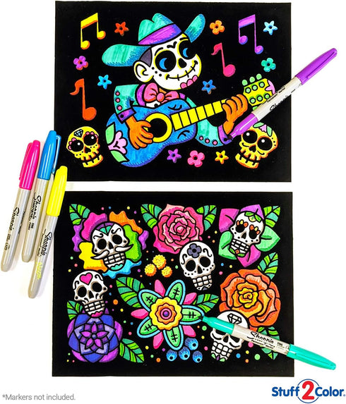 Super Pack of 18 Fuzzy Velvet Coloring Posters - Kids Themed Day of the Dead Halloween Crafts Activity