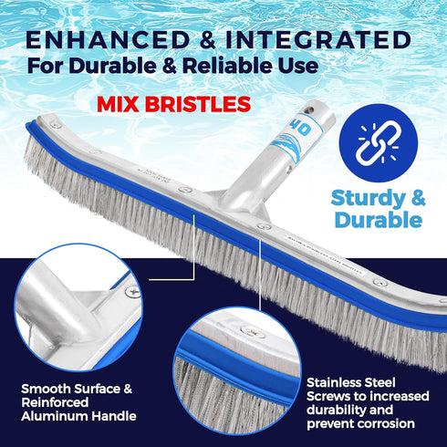 440 18-Inch Combo Nylon and Stainless Steel Pool Brush - Heavy Duty Pool Brush Head for Cleaning Inground Pool Tiles