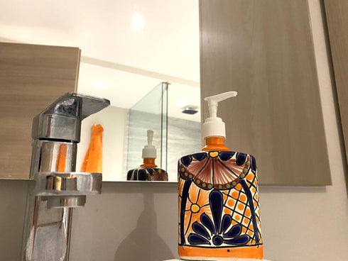Talavera Ceramic Soap & Lotion Dispenser, Hand-Painted Mexican Pottery, Unique Multicolor Design