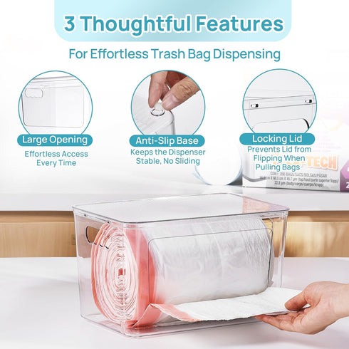 2 Pack 13/30/33 Vtopmart Trash Bag Holder, Stackable Garbage Bag Dispenser for Gallon Bags, Clear Organizer Bins