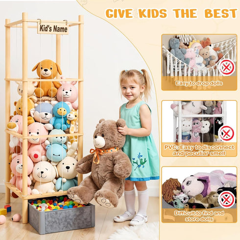 WORLDMX 57In Stuffed Animal Storage with Toys Tray, Large Wooden Stuffy Plushies Storage Holder Extra Large Capacity