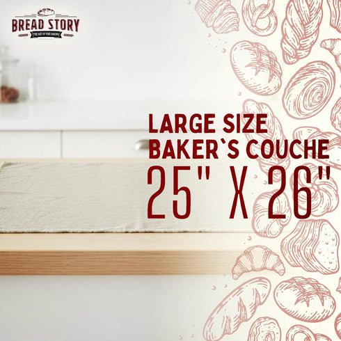 35"x26" Professional Bread Cloth Bakers Couche Premium Flax Linen Baking Cloth for Dough, Artisan Bread Proofing