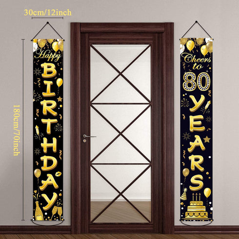 80th Birthday Party Banner Decorations for Women Men, Black Gold Cheers to 80 Years Birthday Supplies