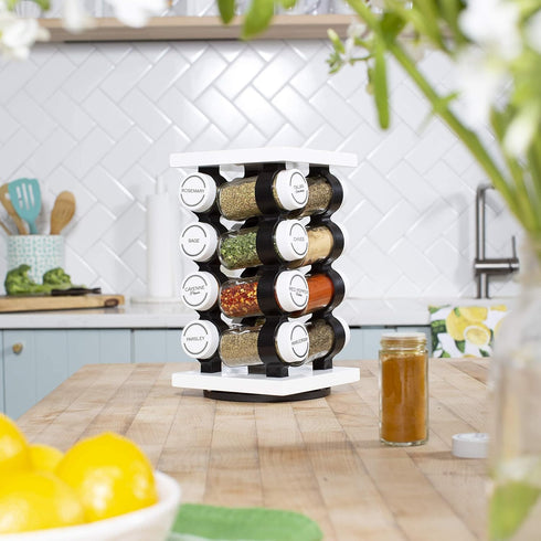 16 5-Year Countertop Orii Jar Rotating White Spice Rack with Spices Included & Spice Refill Program Compact Spice Rack