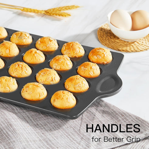 HONGBAKE Mini Muffin Pan, Nonstick 24 Cupcake Tin for Baking, Heavy-duty Gray Tray for Cheesecake