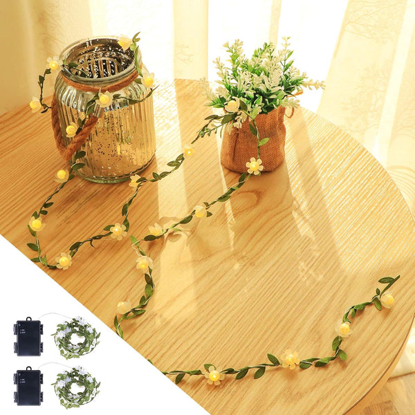 Vigdur 2PACK Vine - Fairy String Lights,Tiny Leaf-Garland with White Flower Battery