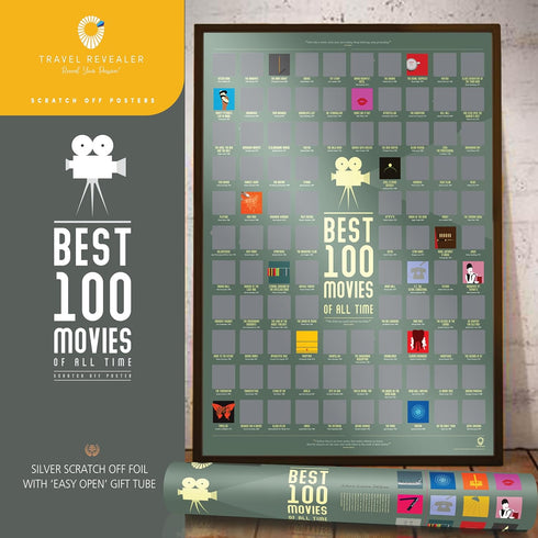 Travel Revealer 100 Movie Scratch Off Poster, 2024 IMDb Top 100 Movies, 17"x24" Bucket List Poster