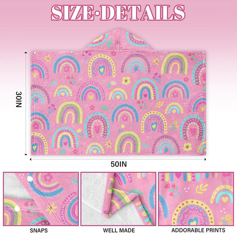 JOPJOLIW 30"X50" Rainbow Girls Hooded Bath Towel, Hooded Towel for Toddlers, Girls Beach Towel with Hood, Wearable