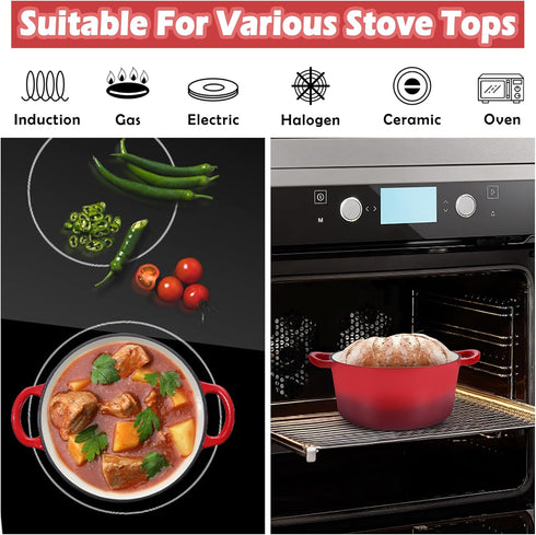 3qt TeamFar Dutch Oven, Small Enameled Cast Iron Dutch Oven Pot with Lid, For Bread Baking/Stewing/Braising/Frying