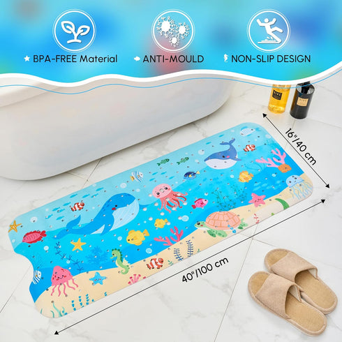 40 16 Inch Vannokor Baby Bath Mat for Tub Non Slip Kids, X Extra Long Bathtub Mat with Drain Holes and Suction Cups