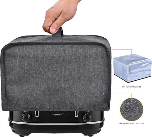 Toaster Cover with 2 Pockets,Can hold Jam Spreader Knife & Toaster Tongs, Toaster Appliance Cover with Top handle,Dust and Fingerprint Protection, Machine Washable (4 Slice, Grey)