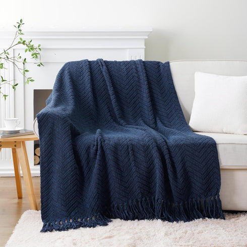 BATTILO HOME Navy Blue Throw Blanket - Knitted 50'' x 60'' Super Soft Warm Navy Throws for Couch