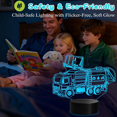 3D 16 4 Dimmable, Garbage Truck Night Light, Garbage Truck Gifts, Illusion Lamp with Remote Control, RGB Colors