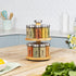 Orii 16 Jar Spice Rack with Included Spices - Rotating 2 Tier Bamboo Wood Countertop Organizer for Kitchen