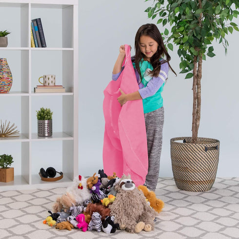 Posh Stuffable Kids Stuffed Animal Storage Bean Bag Chair Cover - Large 38" Solid Pink Toy Organizer for Children