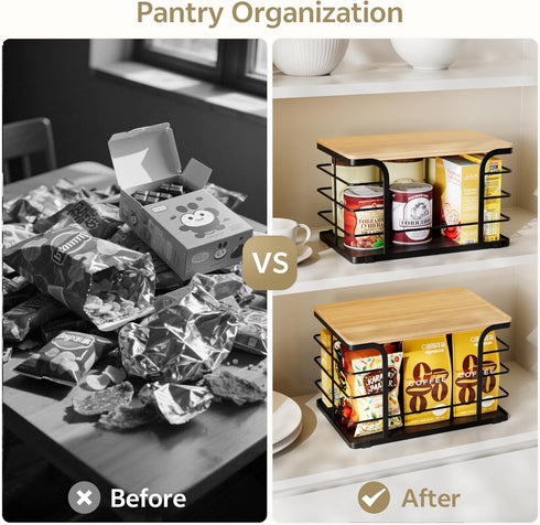 2 Pack Stackable Storage for Kitchen Laundry Pantry Organizers,Trash Bag Holder with Bamboo Top,Wall Mount Garbage Bag