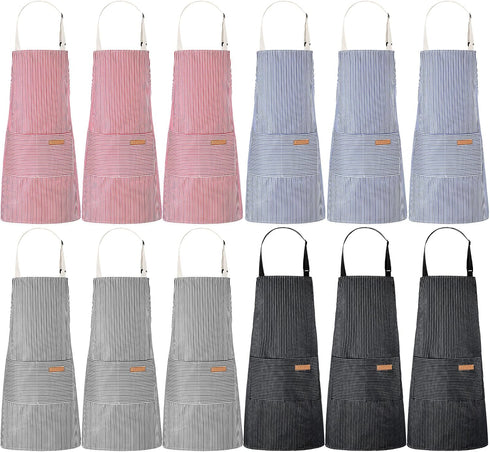 Handepo 12 Pcs Cotton Aprons for Women Men with Pockets Soft Adjustable