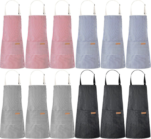Handepo 12 Pcs Cotton Aprons for Women Men with Pockets Soft Adjustable