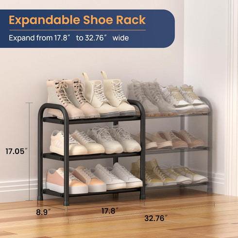3 Closet, Closet, ENJOYBASICS Expandable Shoe Rack, Tier Adjustable Shoe Organizer Shelf for Black Metal Free Standing