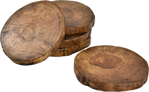 AeraVida Light Natural Mango Tree Wood with Bark Set of 5 Drink Coasters, Brown
