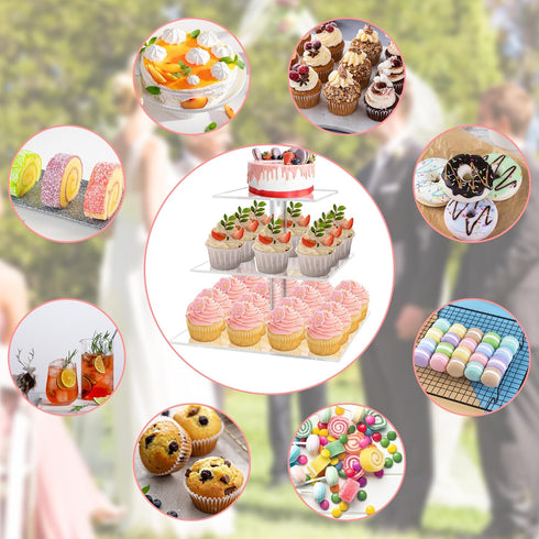 YestBuy 3 Tier Cupcake Stand - Clear Acrylic Cupcake Display Stand for 24 Cupcakes - Premium Dessert Holder