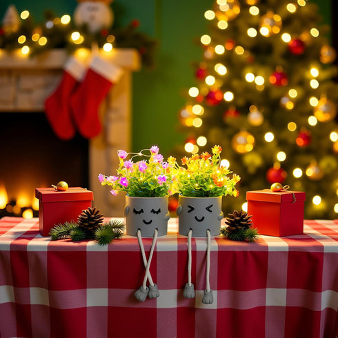 axphsox Cute Fake Plants, Flower Pots with String Lights, Fake Plants Artificial For Desk Dcor, Office Decor for Women