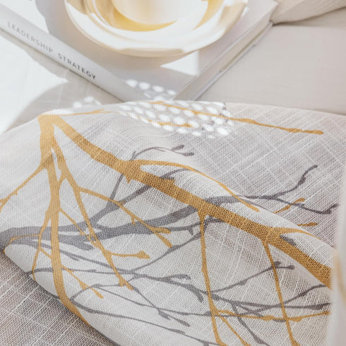 FMFUNCTEX Sheer Sidelight Front Door Curtains - 40 Inches Long White Yellow Branch Tree Print Curtain Set with Tiebacks