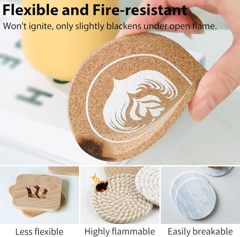 Set 3, 4"" LveSunny Cork Coasters of Drink Coasters, Plant Coasters, Hot Pads for Coffee Table, Bar, Desk, Kitchen