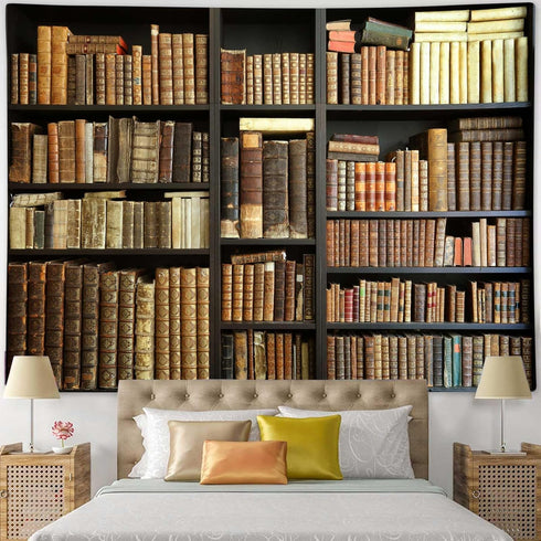 Boziqr 71X60 Inches Vintage Bookshelf Tapestry Wall Hanging Retro Library Hippie Wall Tapestries For Bedroom Living